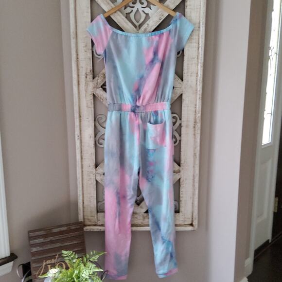VCI Women's Off the Shoulder Knit Crop Jumpsuit in Pastel Tie Dye - Picture 6 of 10